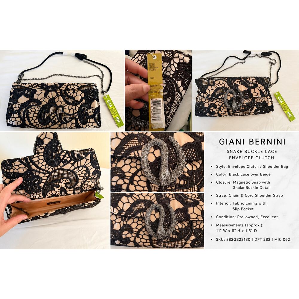Gianni Bini Lace Envelope Clutch Snake Buckle Satin NWT Detachable Strap - Picture 2 of 10